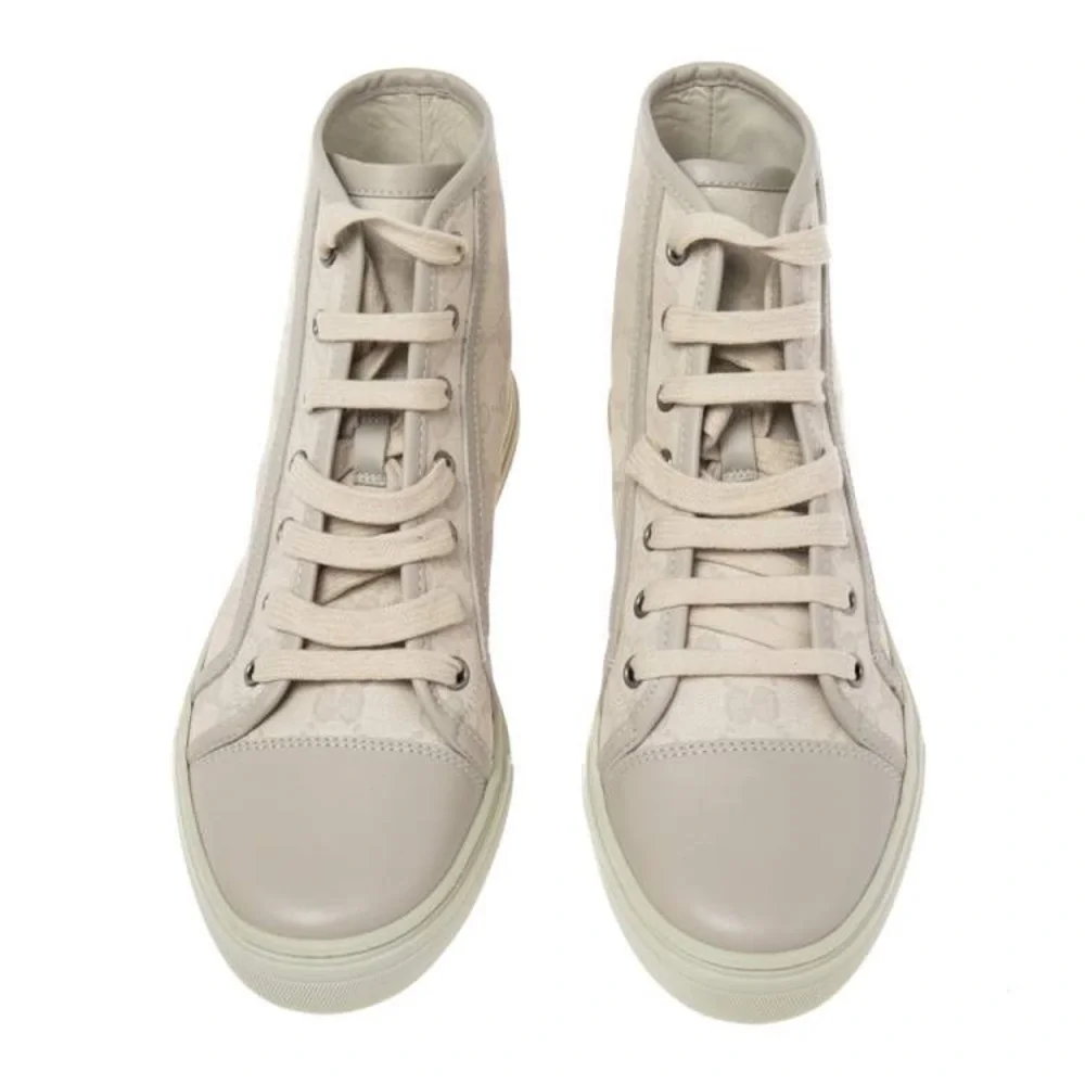 Gucci Beige GG Monogram High-Top Sneakers Size 38 Designer Luxury NWOT